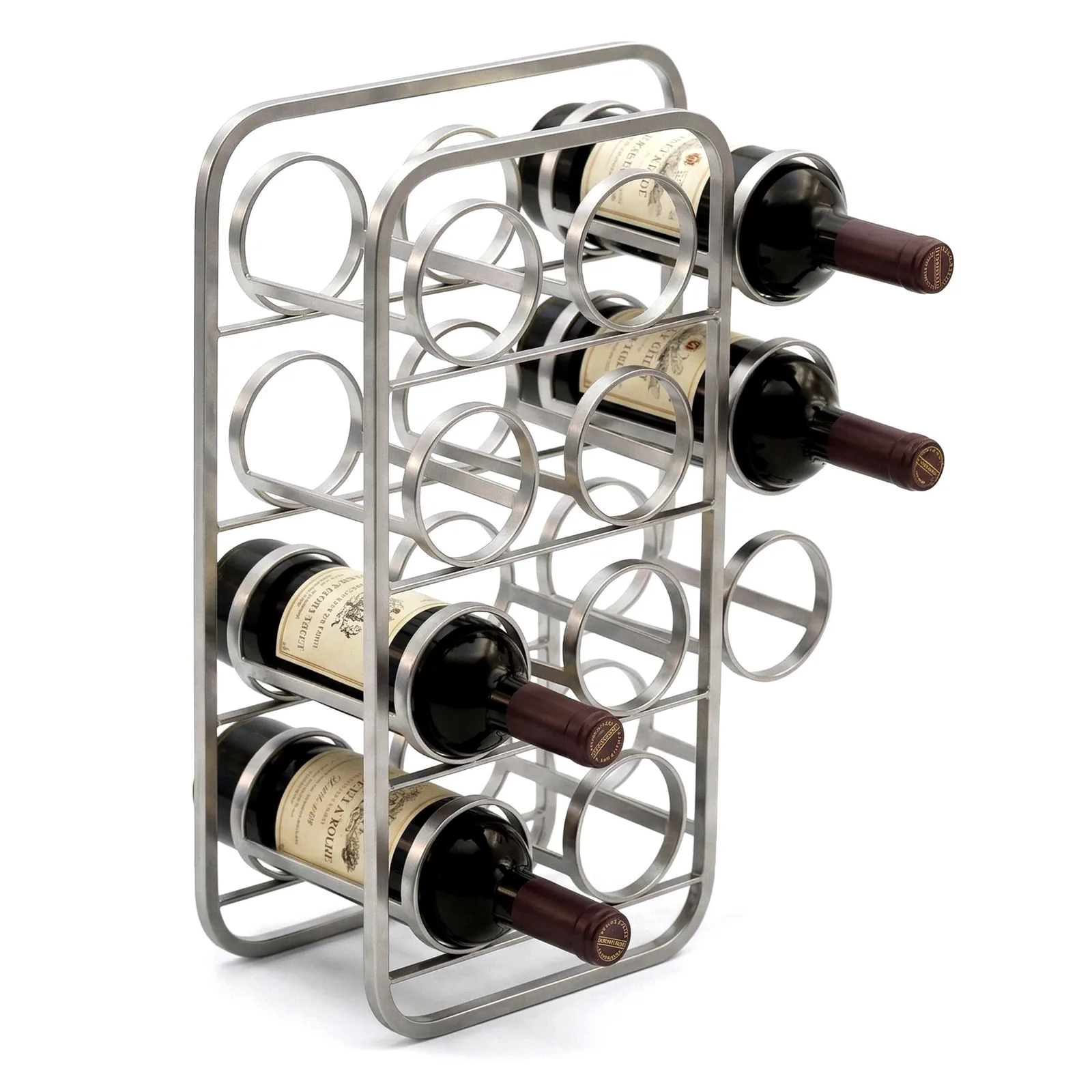 FineBuy Weinregal 47cm Silber Design Flaschenregal Metall - Flaschenhalter stehend für 11 Flaschen - Weinständer Modern Flaschenständer Handmade