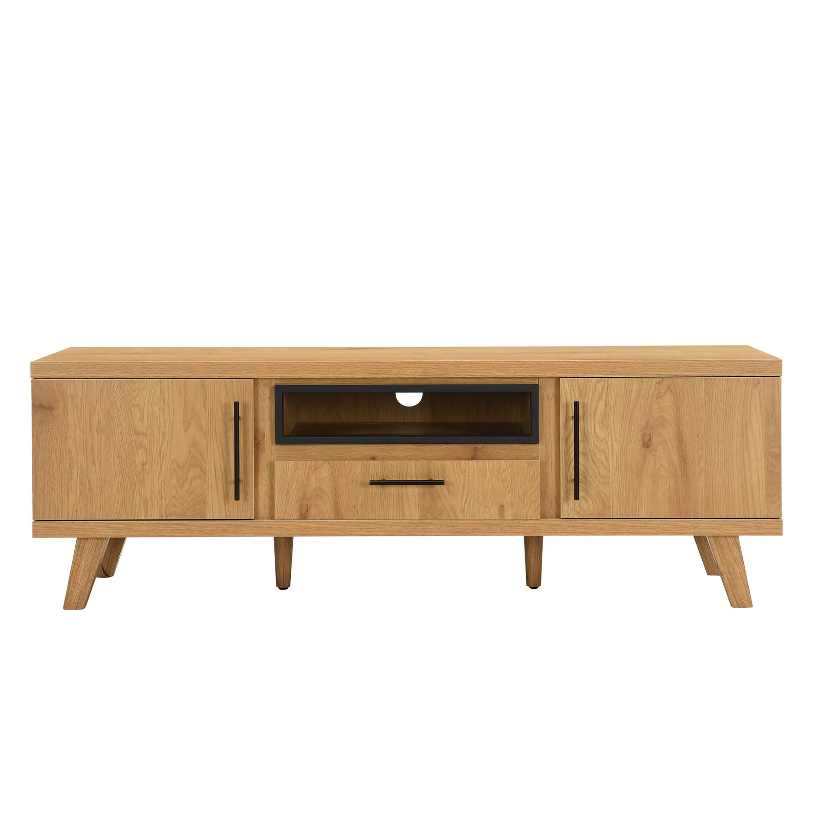 FineBuy TV Lowboard 150cm Eiche Dekor - Moderner Fernsehschrank mit 2 Türen und Schublade - Stilvolle Fernsehkommode TV Kommode - Elegante TV Anrichte fürs Wohnzimmer