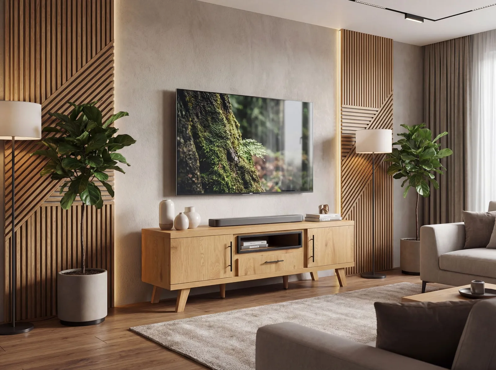 FineBuy TV Lowboard 150cm Eiche Dekor - Moderner Fernsehschrank mit 2 Türen und Schublade - Stilvolle Fernsehkommode TV Kommode - Elegante TV Anrichte fürs Wohnzimmer