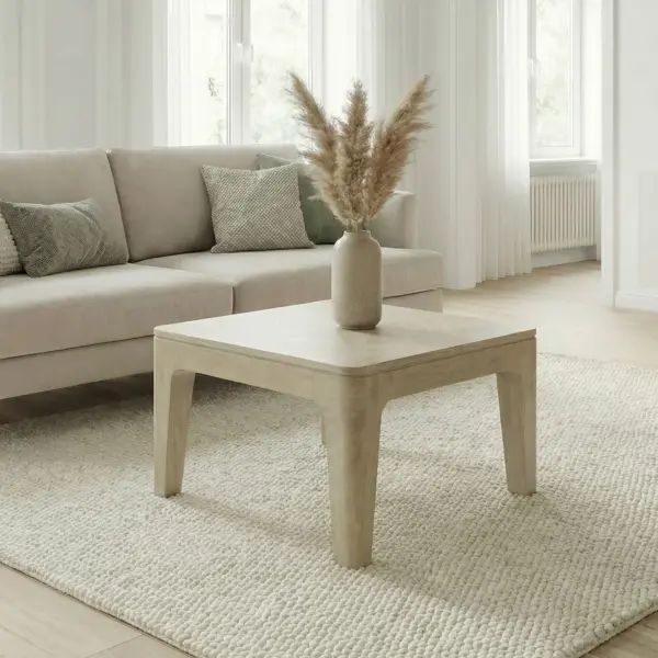 FineBuy Couchtisch 60cm Massivholz Mango white wash - Wohnzimmertisch Quadratisch - Sofatisch Modern Holz - Design Wohnzimmer Tisch Beistelltisch Handmade