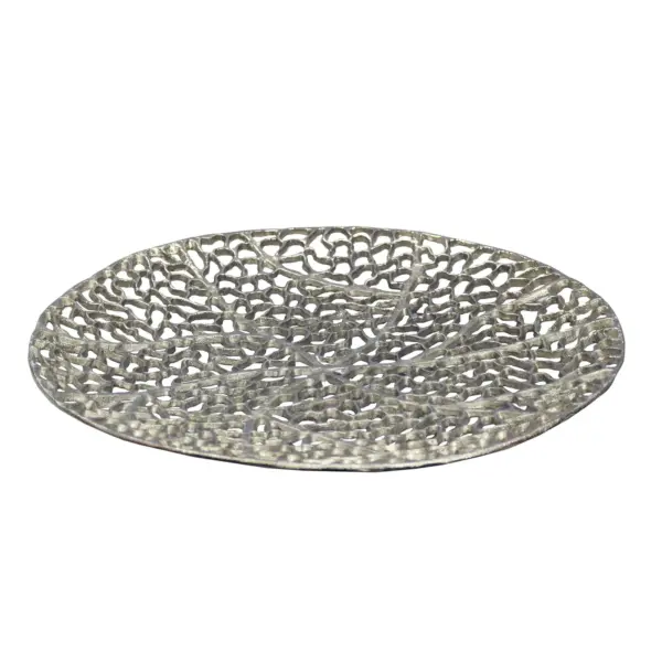 FineBuy Dekoschale Rund Schale Metall 44cm Tischdeko - Moderne Metallschale mit Fuß aus Aluminium - Elegante Aluschale - Alu Dekoteller Obstschale Handmade