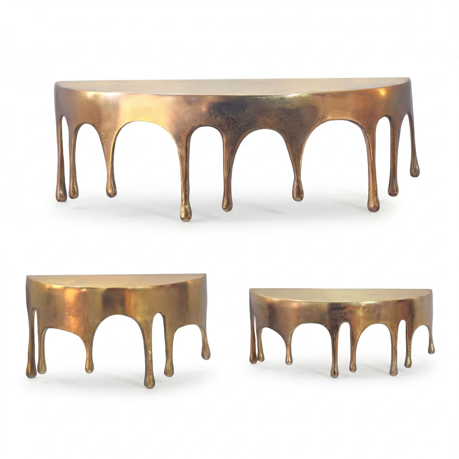 FineBuy Wandregal 3er Set Aluminium Gold Tropfen Optik - Ausgefallenes Hängeregal Metall - Design Drops Schweberegal Alu - Modernes Wandboard Dekoregal Handmade