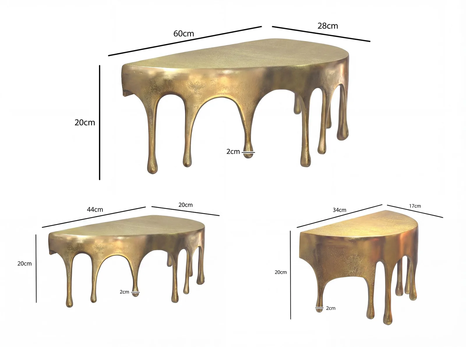 FineBuy Wandregal 3er Set Aluminium Gold Tropfen Optik - Ausgefallenes Hängeregal Metall - Design Drops Schweberegal Alu - Modernes Wandboard Dekoregal Handmade