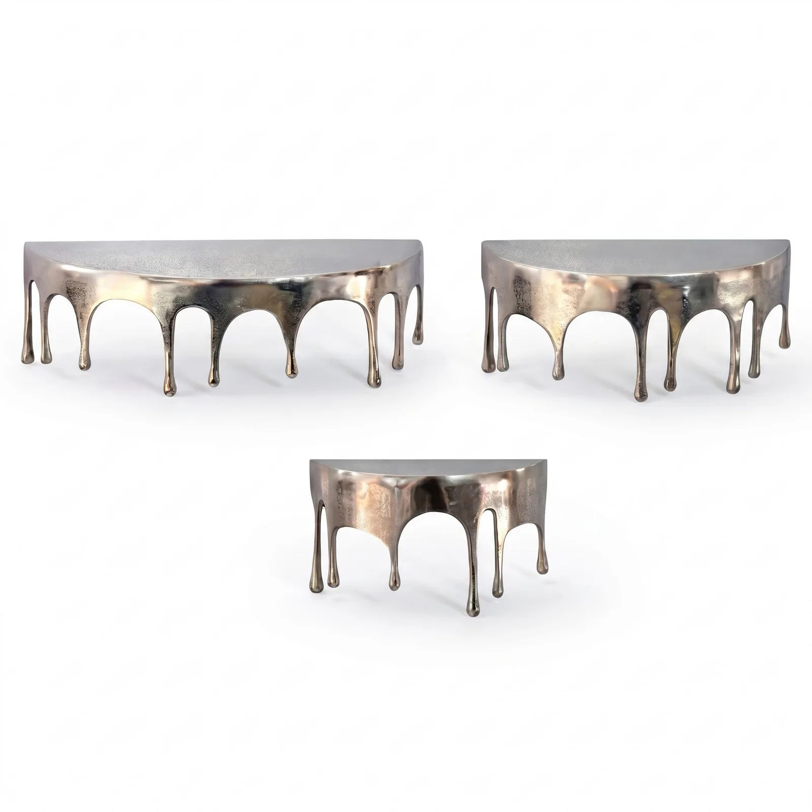 FineBuy Wandregal 3er Set Aluminium Silber Tropfen Optik - Ausgefallenes Hängeregal Metall - Design Drops Schweberegal Alu - Modernes Wandboard Dekoregal Handmade