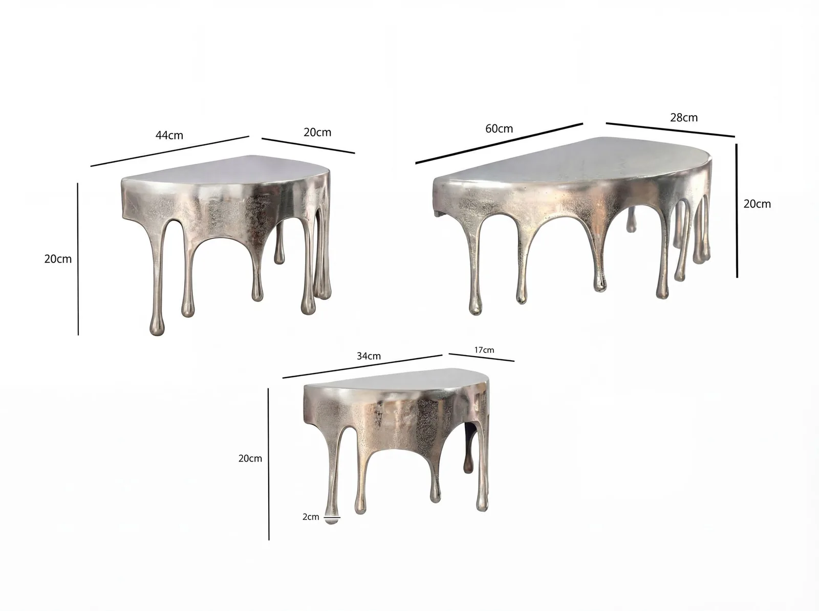 FineBuy Wandregal 3er Set Aluminium Silber Tropfen Optik - Ausgefallenes Hängeregal Metall - Design Drops Schweberegal Alu - Modernes Wandboard Dekoregal Handmade