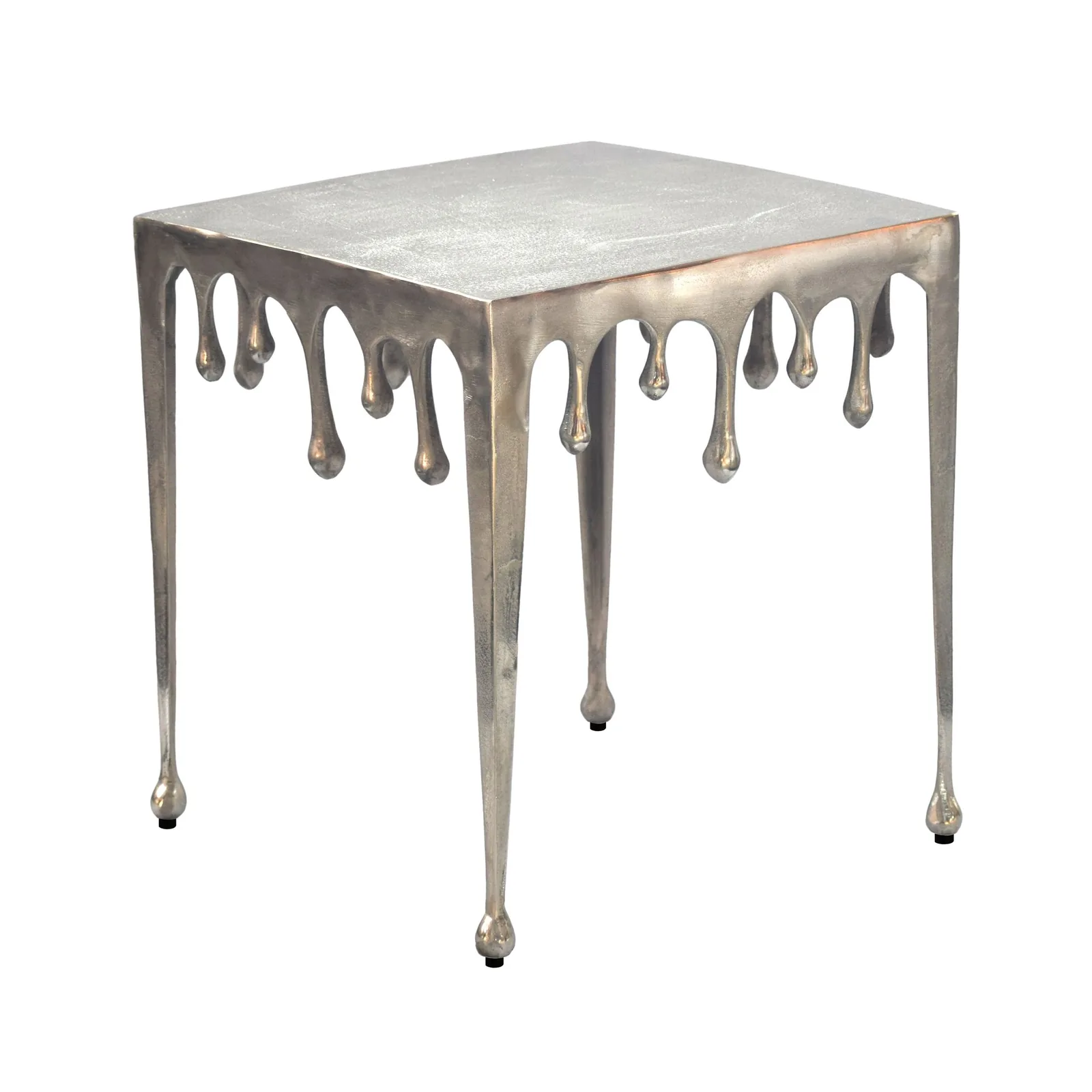 FineBuy Beistelltisch 45,5cm Aluminium Tisch Quadratisch - Design Anstelltisch Alu Modern Drops - Wohnzimmertisch Metall Tropfen - Metalltisch Dekotisch Couchtisch Handmade