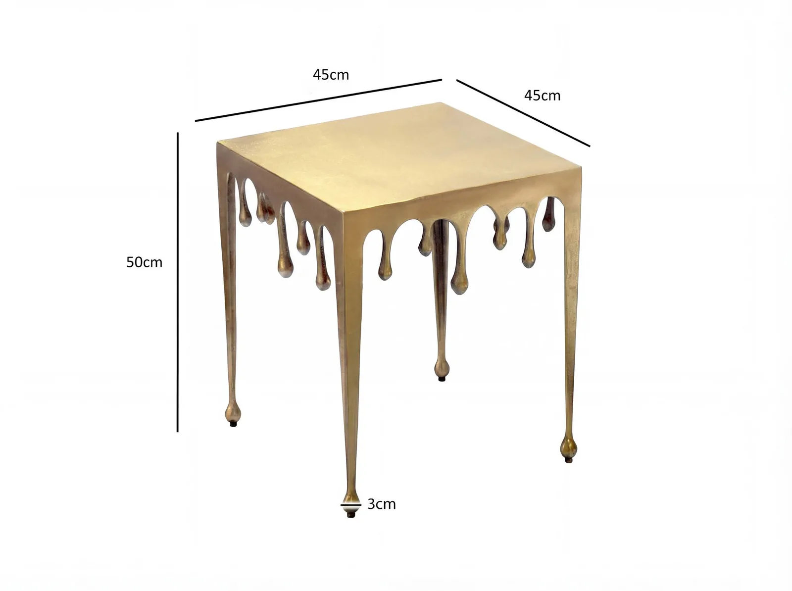FineBuy Beistelltisch 45,5cm Aluminium Tisch Quadratisch - Design Anstelltisch Alu Modern Drops - Wohnzimmertisch Metall Tropfen - Metalltisch Dekotisch Couchtisch Handmade