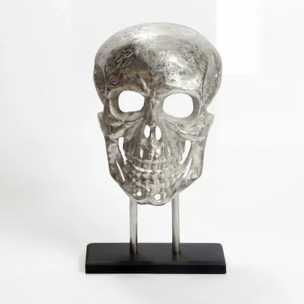 FineBuy Standdeko Totenkopf Aluminium 57 cm Schädel Groß - Design Standdekoration Metall Deko Alu Modern - Wohndeko Skull mit Gestell - Dekoration Wohnaccessoire Handmade