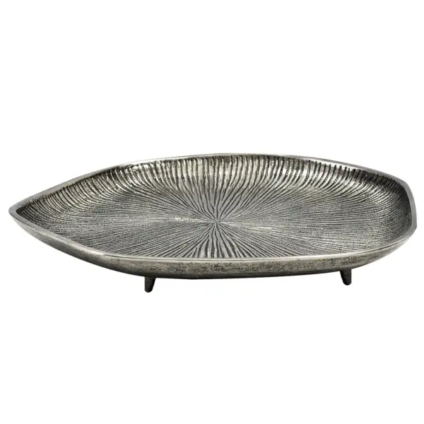 FineBuy Dekoschale Aluminium 40cm Organisch - Design Standdeko Metall - Schmuckteller Tisch Deko mit Beinen - Dekoteller Schmuckschale Schale Badezimmer Handmade