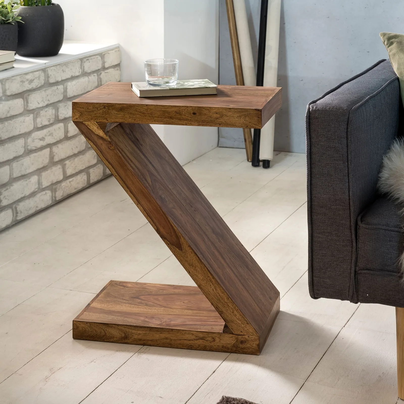 FineBuy Beistelltisch Massivholz Z Cube 59cm hoch Wohnzimmertisch Landhaus-Stil Braun Couchtisch Farbe wählbar