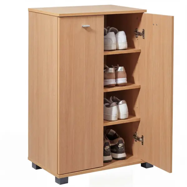 FineBuy Design Schuhschrank NIMES modern Holz 12 Paar Schuhe 4 Fächer 2 Türen, Schuhregal 60 x 90 x 35 cm platzsparend, Schuhkommode Flurschrank mit Ablage