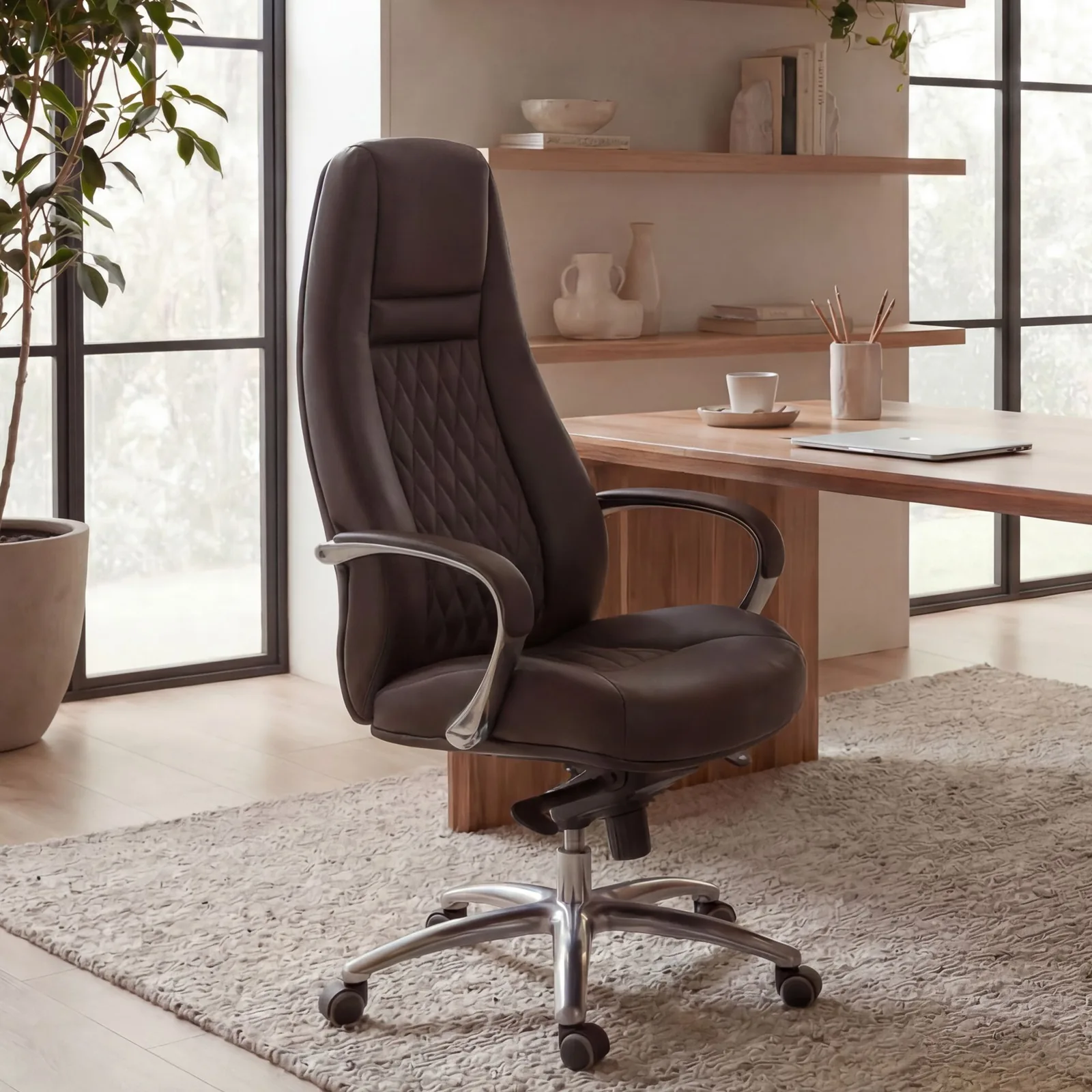 FineBuy AUSTIN Bürostuhl Echtleder Schreibtischstuhl ergonomisch Chefsessel edel Drehstuhl höhenverstellbar