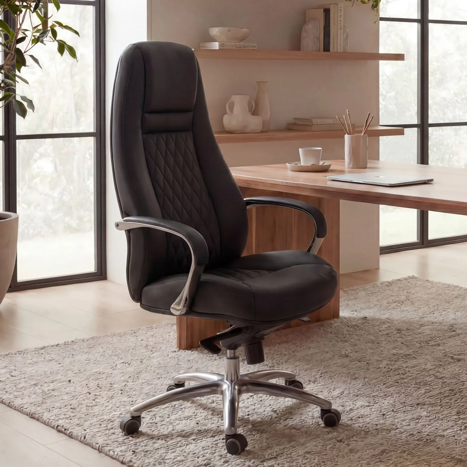 FineBuy AUSTIN Bürostuhl Echtleder Schreibtischstuhl ergonomisch Chefsessel edel Drehstuhl höhenverstellbar