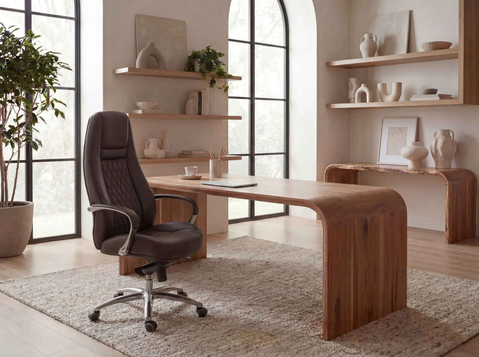 FineBuy AUSTIN Bürostuhl Echtleder Schreibtischstuhl ergonomisch Chefsessel edel Drehstuhl höhenverstellbar