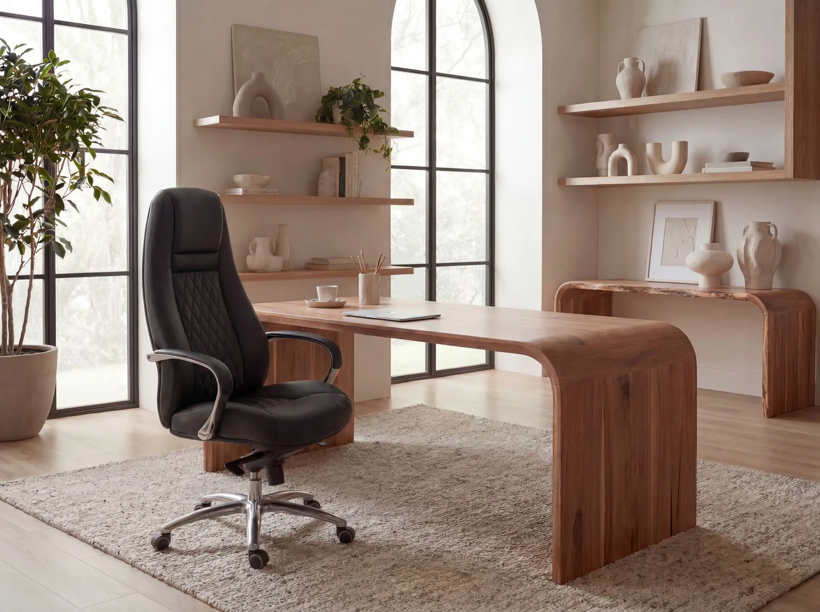 FineBuy AUSTIN Bürostuhl Echtleder Schreibtischstuhl ergonomisch Chefsessel edel Drehstuhl höhenverstellbar
