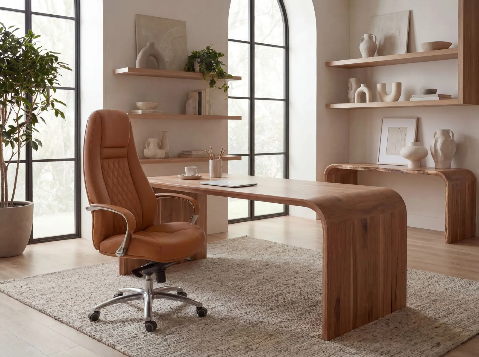 FineBuy AUSTIN Bürostuhl Echtleder Schreibtischstuhl ergonomisch Chefsessel edel Drehstuhl höhenverstellbar