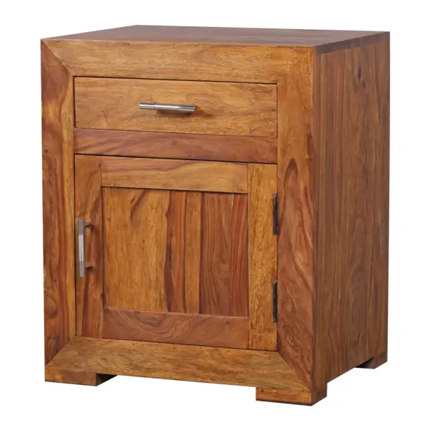FineBuy Nachtkästchen Massivholz mit Stauraum – Nachttisch mit Schublade & Tür, handgefertigt, Schlafzimmer Nachtkommode Boxspringbett 50x40x60 cm