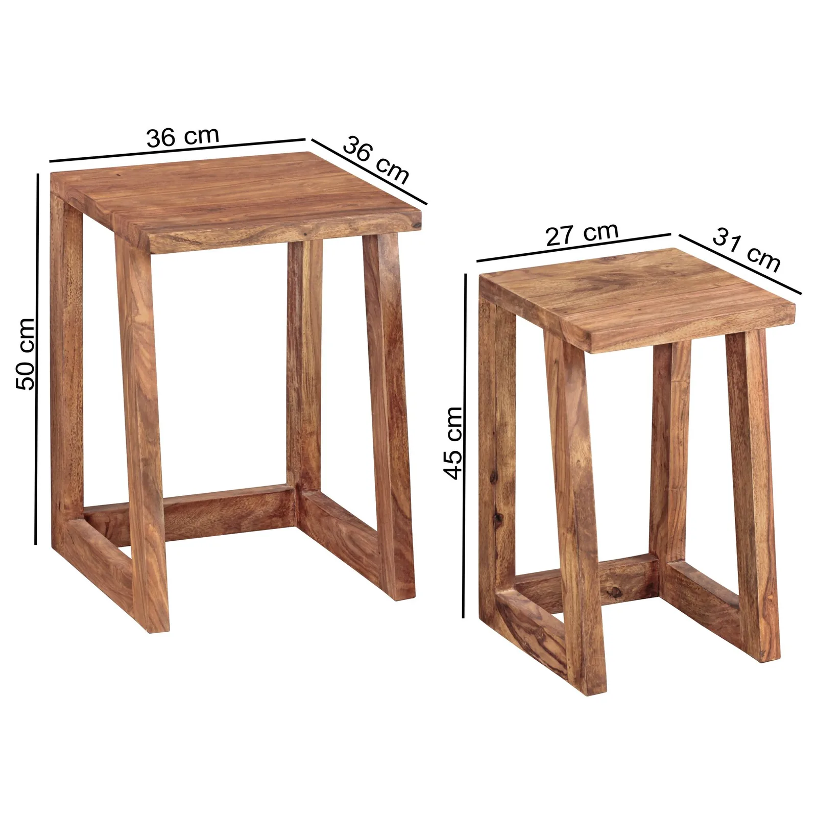 FineBuy 2er Set Beistelltisch Massivholz Design Wohnzimmer-Tisch eckig Nachttisch Satztisch Landhaus-Stil Naturprodukt