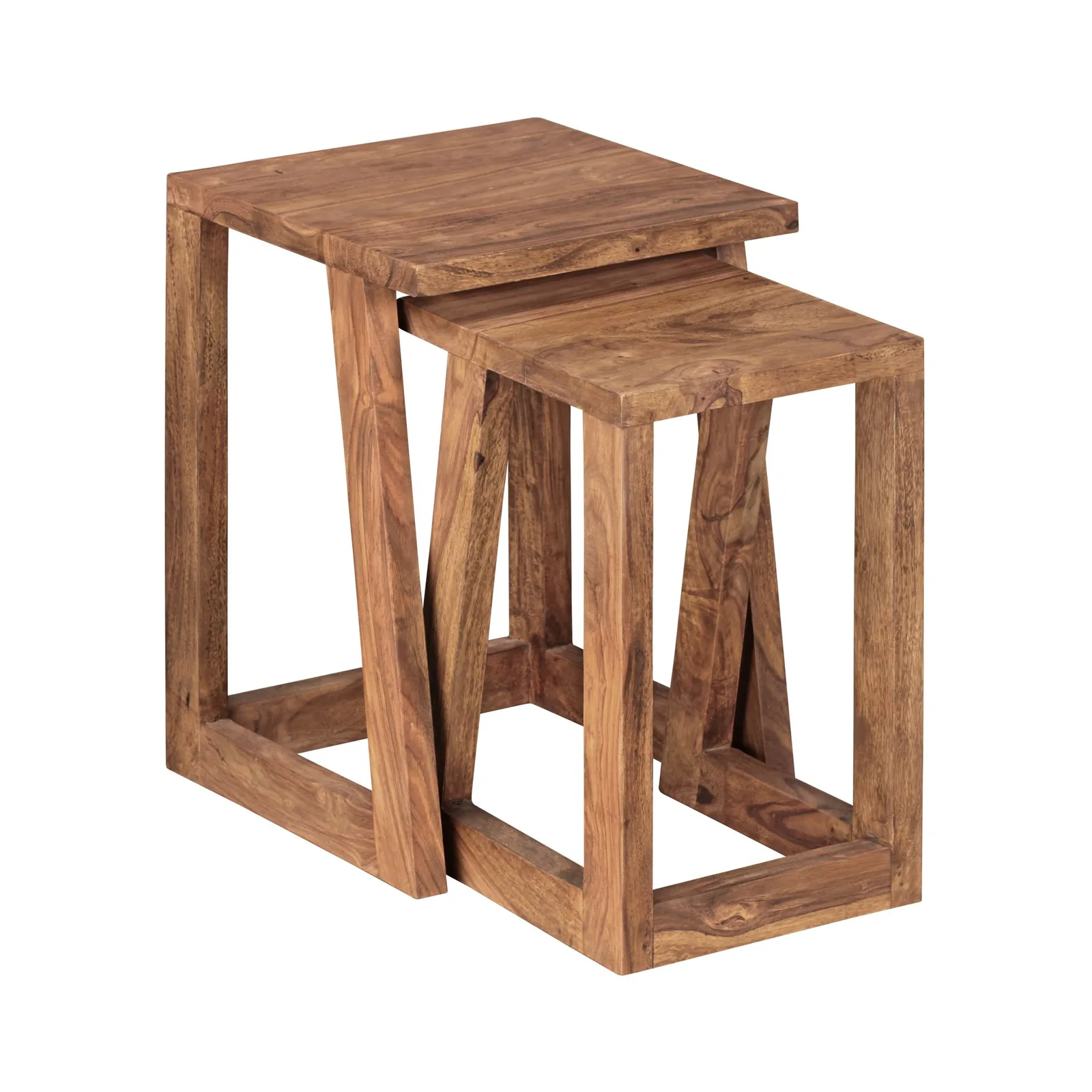 FineBuy 2er Set Beistelltisch Massivholz Design Wohnzimmer-Tisch eckig Nachttisch Satztisch Landhaus-Stil Naturprodukt