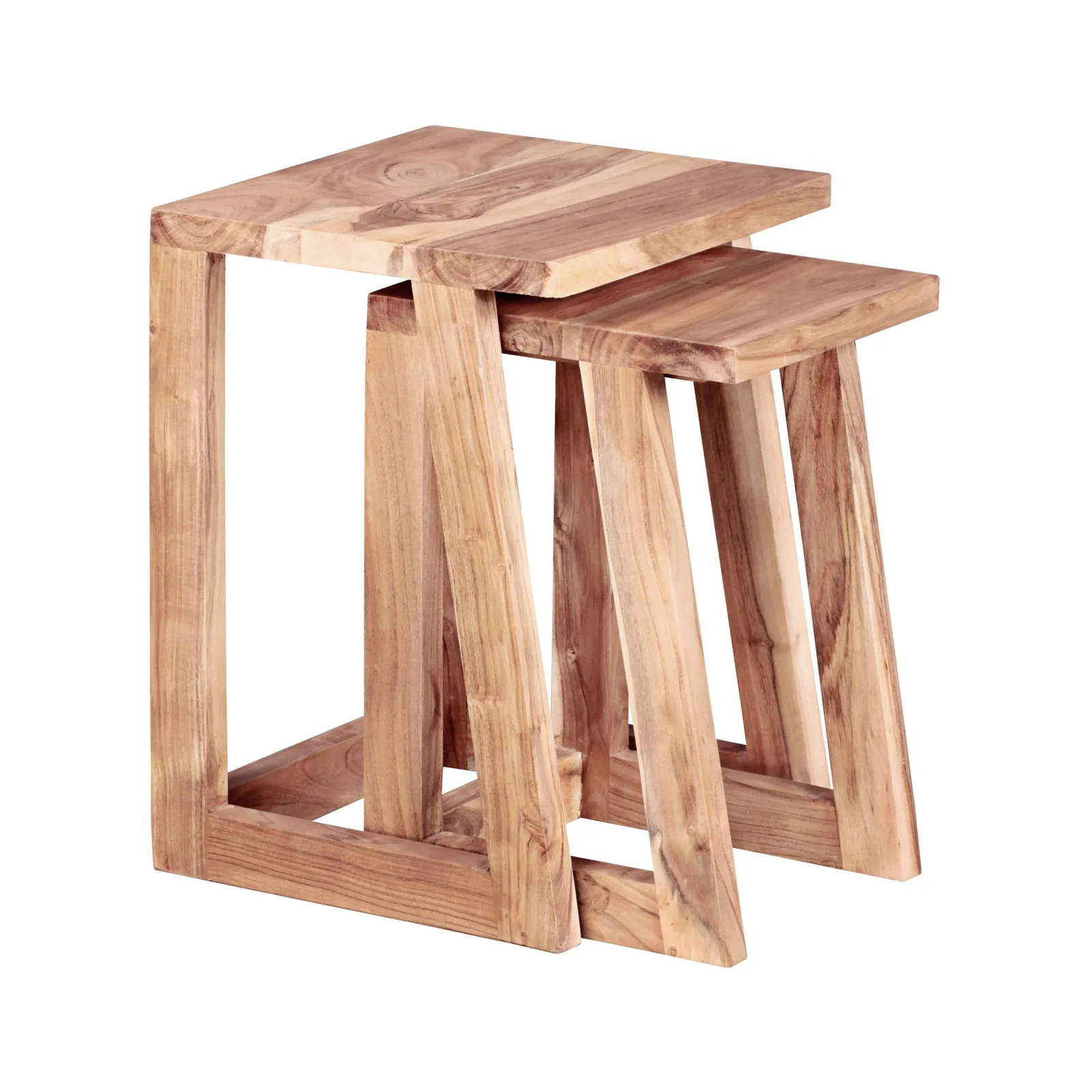FineBuy 2er Set Beistelltisch Massivholz Design Wohnzimmer-Tisch eckig Nachttisch Satztisch Landhaus-Stil Naturprodukt