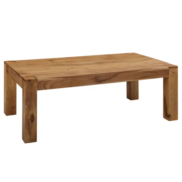 FineBuy Couchtisch Massivholz 110cm · Rechteckiger Wohnzimmertisch aus Echtholz · Handgefertigter Sofatisch im Landhaus Design mit klarer Linienführung