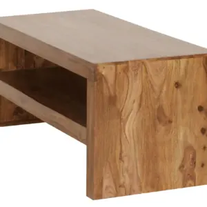 FineBuy Couchtisch Sheesham Massivholz 110cm - Rechteckiger Wohnzimmertisch mit Ablagefach - Handgefertigter Sofatisch aus Echtholz im natürlichen Landhaus Design