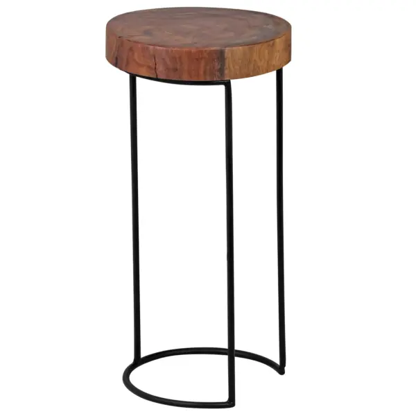 FineBuy Beistelltisch Massiv-Holz Wohnzimmer-Tisch Metallbeine Landhaus Baumstamm-Form Echt-Holz Natur Farbe wählbar