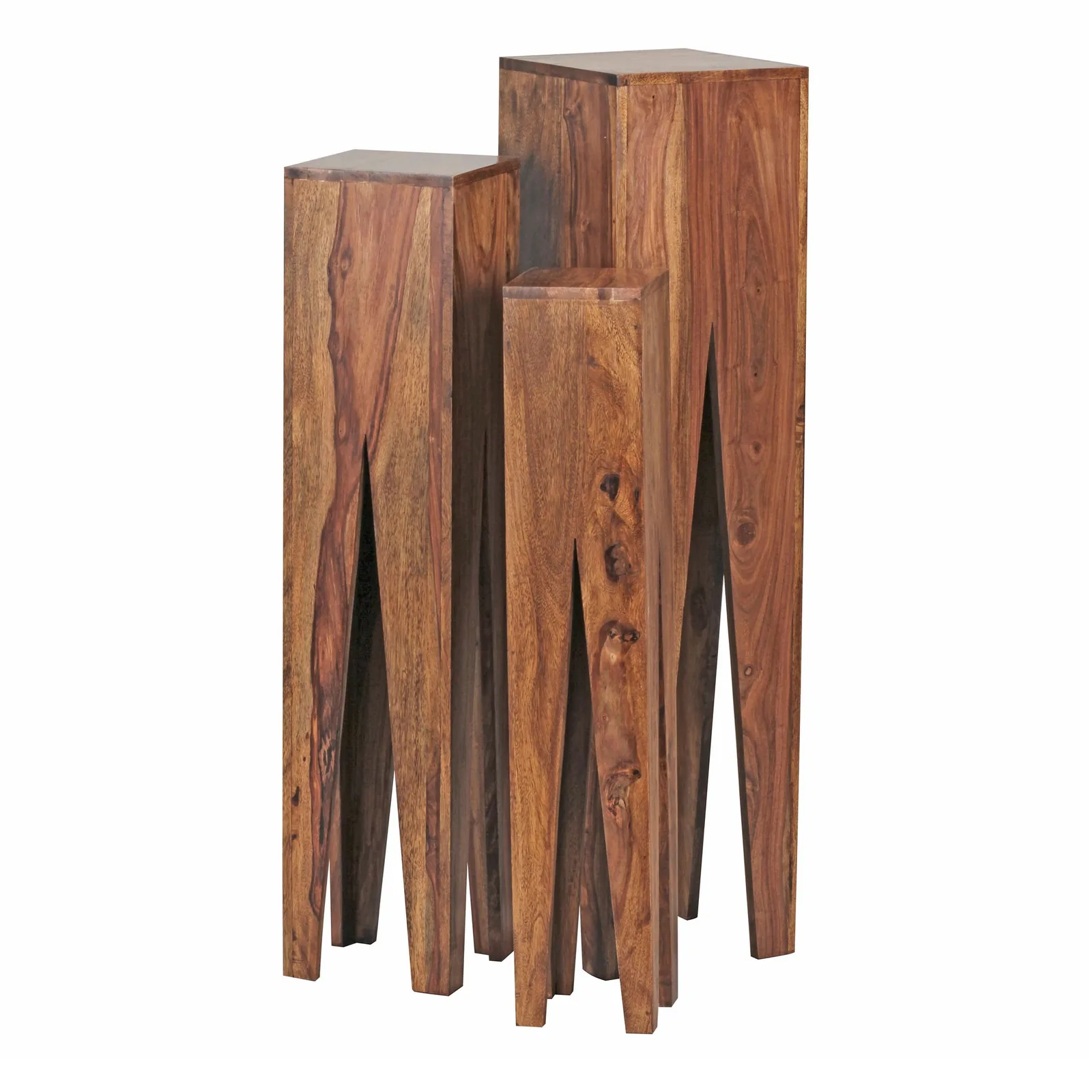 FineBuy Beistelltisch 3er Set Massivholz Satztisch Quadratisch Modern, Säulentisch Pflanzentisch 3-teilig, Blumenständer Blumentisch Wohnzimmer, Pflanzenhocker Blumenhocker Dekosäule