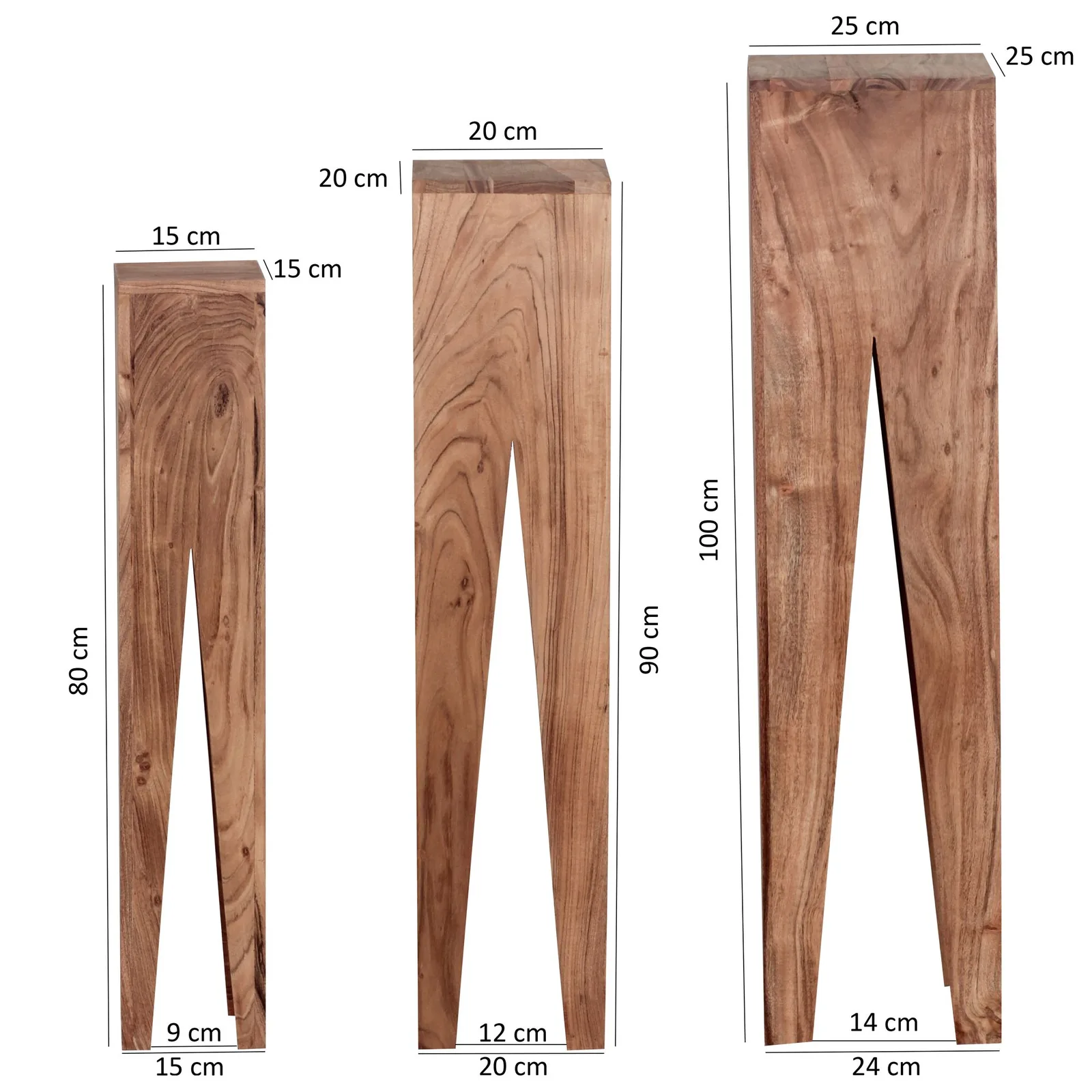 FineBuy Beistelltisch 3er Set Massivholz Satztisch Quadratisch Modern, Säulentisch Pflanzentisch 3-teilig, Blumenständer Blumentisch Wohnzimmer, Pflanzenhocker Blumenhocker Dekosäule