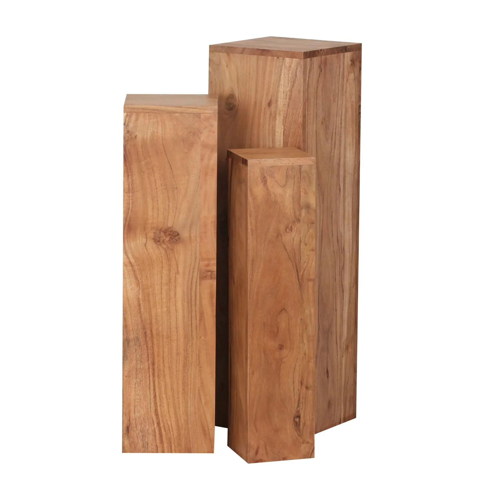 FineBuy Beistelltisch 3er Set Massivholz Satztisch Quadratisch Modern, Säulentisch Pflanzentisch 3-teilig, Blumenständer Blumentisch Wohnzimmer, Pflanzenhocker Blumenhocker Dekosäule