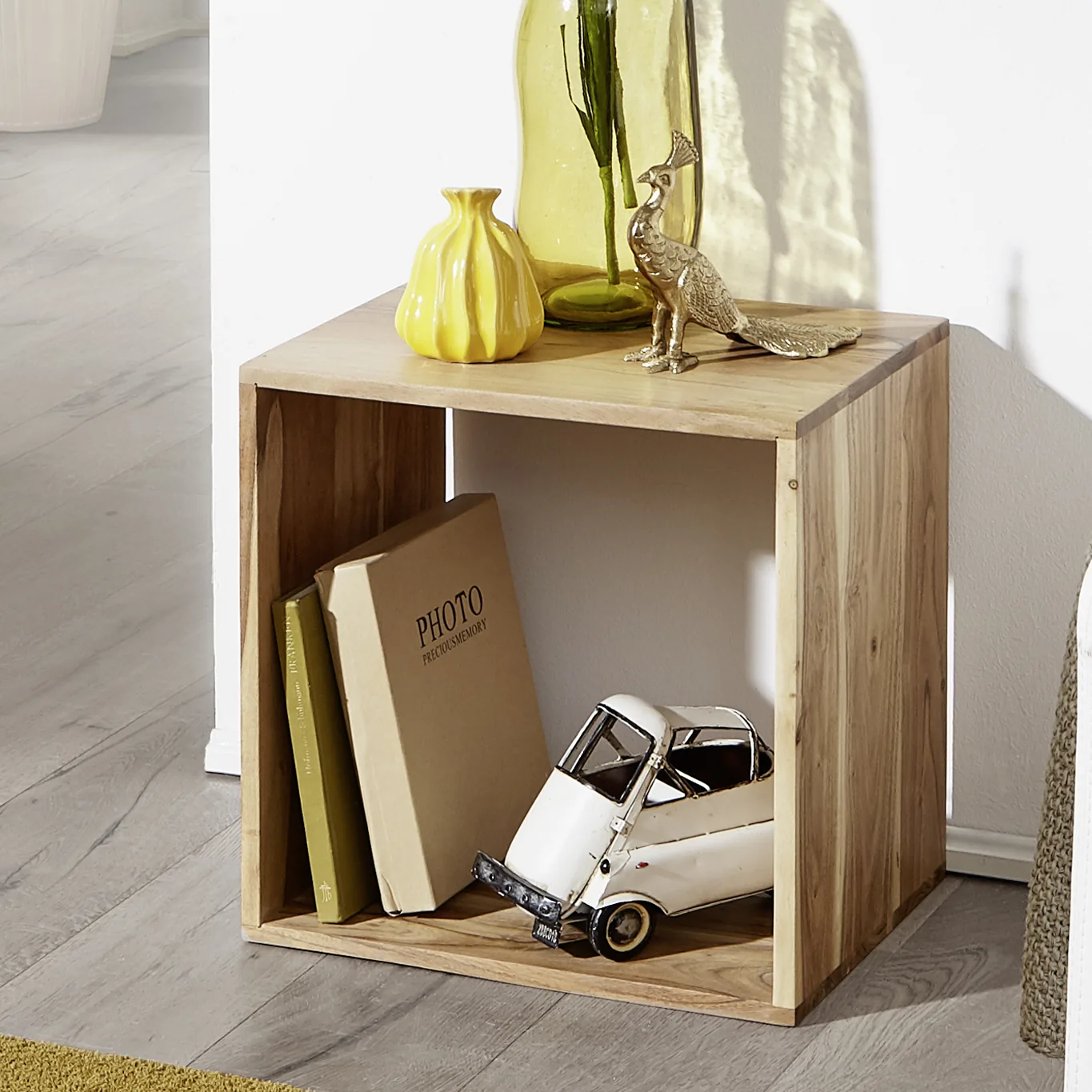 FineBuy Standregal Massivholz 43,5 cm Cube Regal Holzregal Naturprodukt Beistelltisch Landhausstil