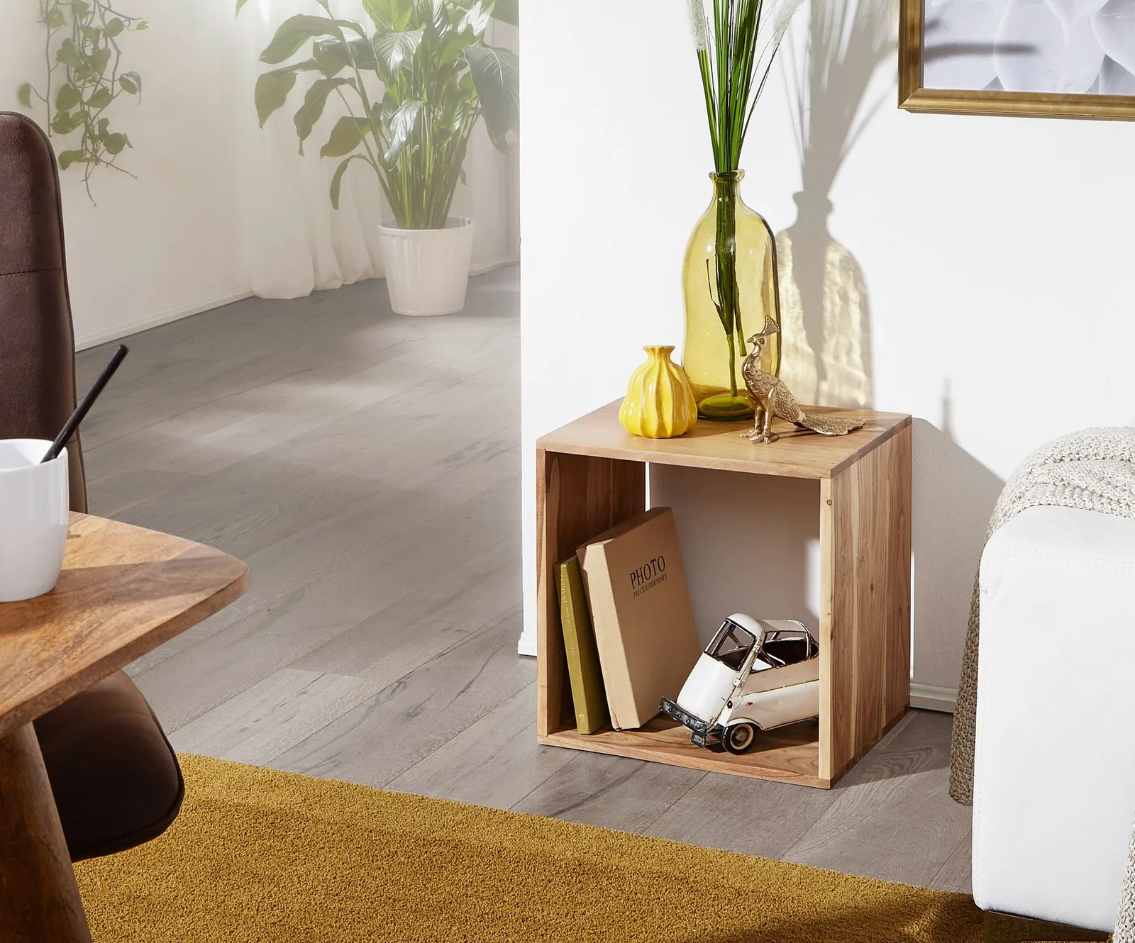 FineBuy Standregal Massivholz 43,5 cm Cube Regal Holzregal Naturprodukt Beistelltisch Landhausstil