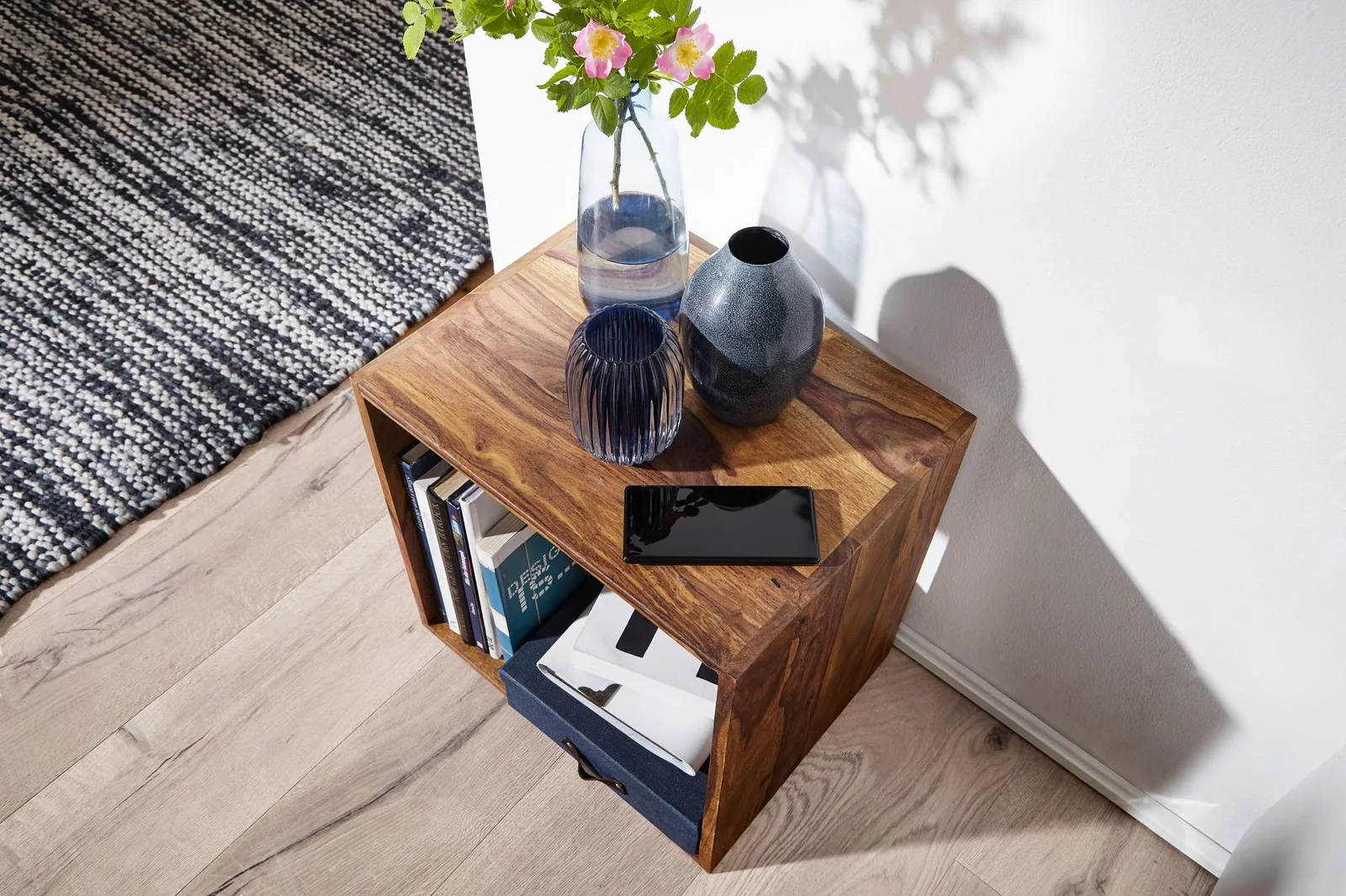 FineBuy Standregal Massivholz 43,5 cm Cube Regal Holzregal Naturprodukt Beistelltisch Landhausstil