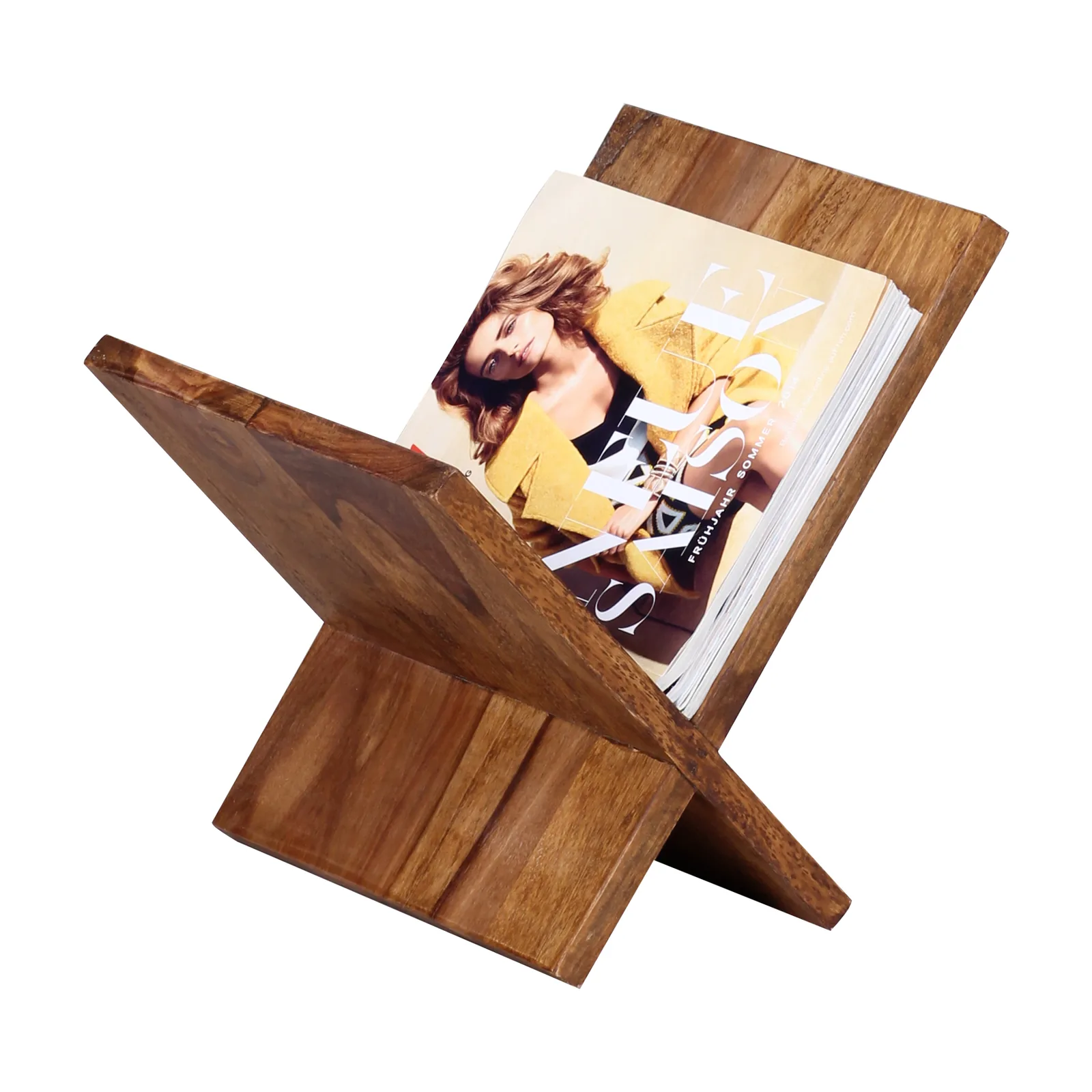FineBuy Zeitungsständer Massivholz X-Form 31 cm Zeitschriftenständer Design Prospekthalter Landhaus Buchständer