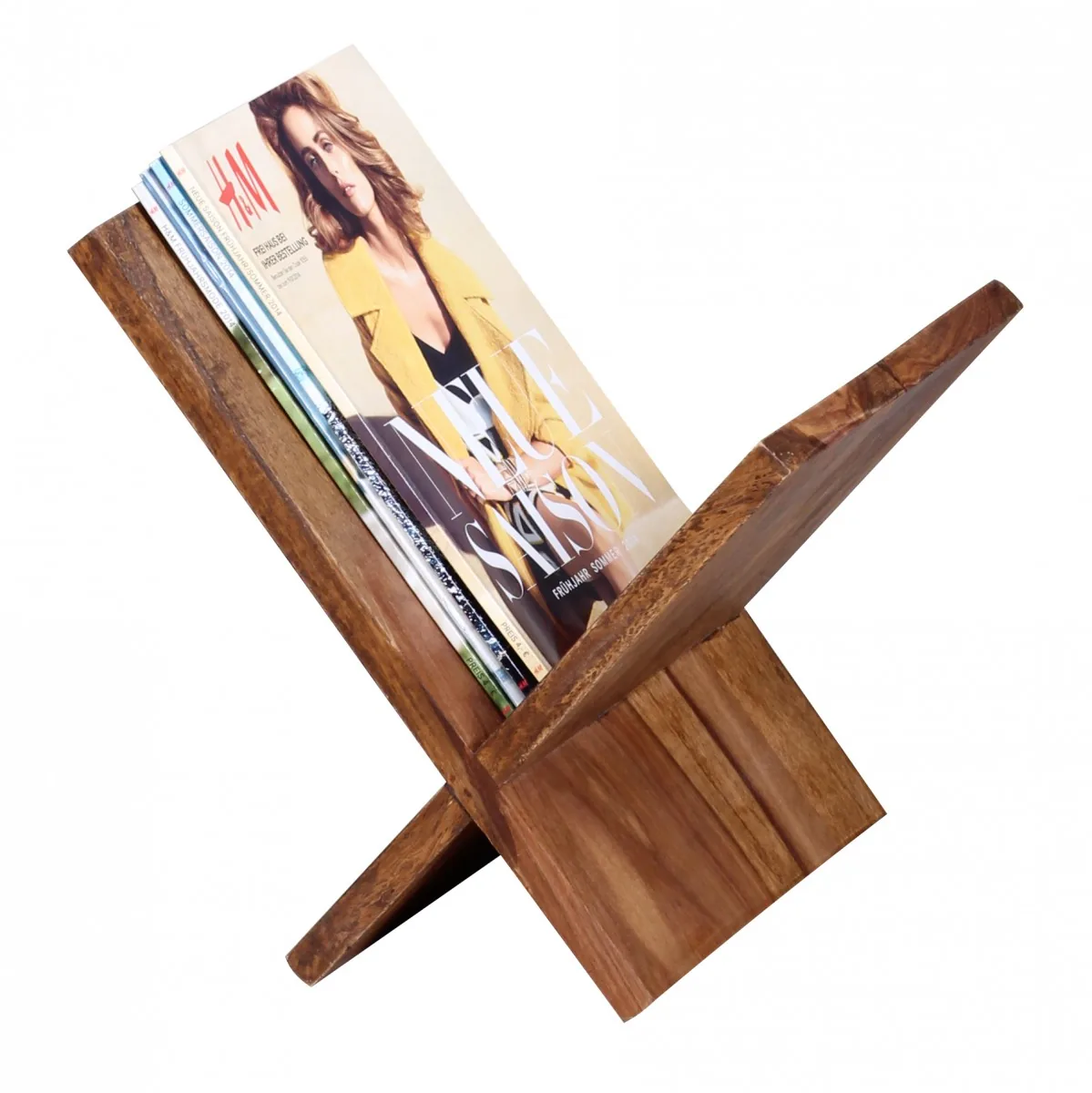 FineBuy Zeitungsständer Massivholz X-Form 31 cm Zeitschriftenständer Design Prospekthalter Landhaus Buchständer