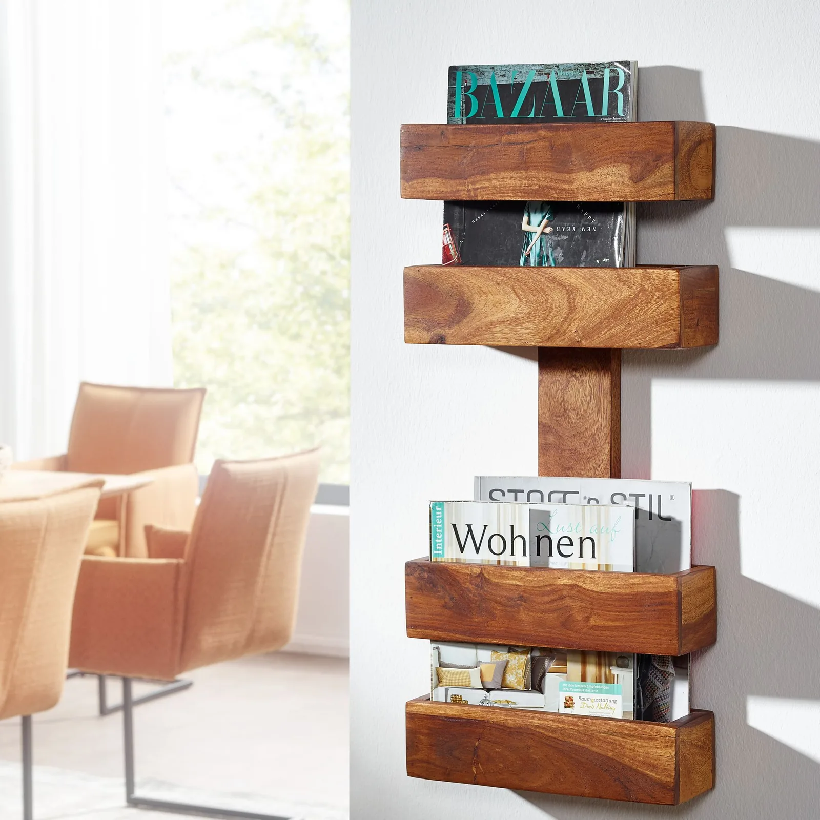 FineBuy Zeitungsständer Massivholz 2 Ablagefächer Zeitschriftenständer Prospekthalter Landhausstil Material wählbar