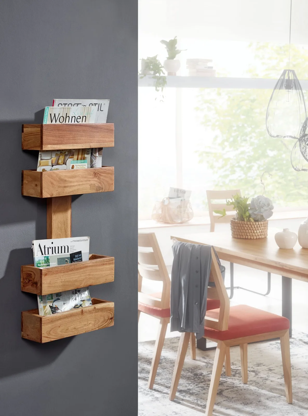 FineBuy Zeitungsständer Massivholz 2 Ablagefächer Zeitschriftenständer Prospekthalter Landhausstil Material wählbar
