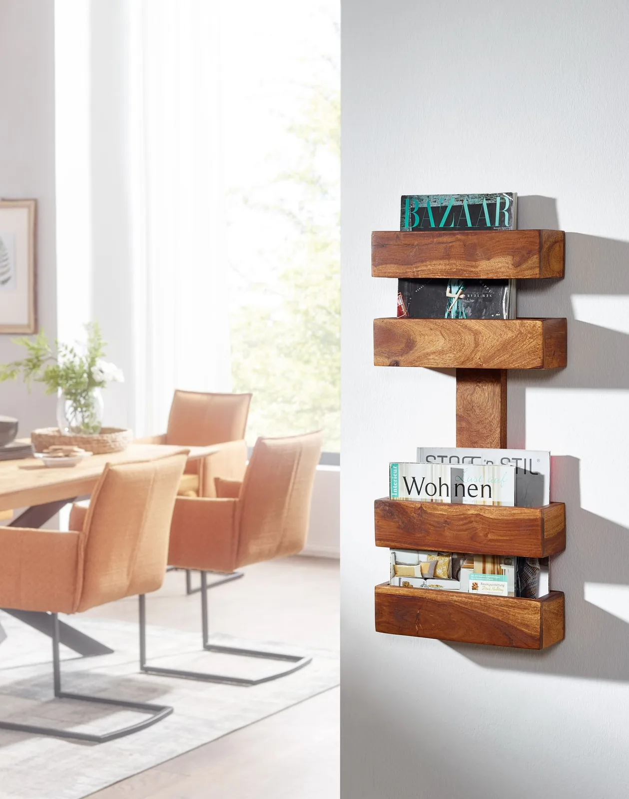 FineBuy Zeitungsständer Massivholz 2 Ablagefächer Zeitschriftenständer Prospekthalter Landhausstil Material wählbar