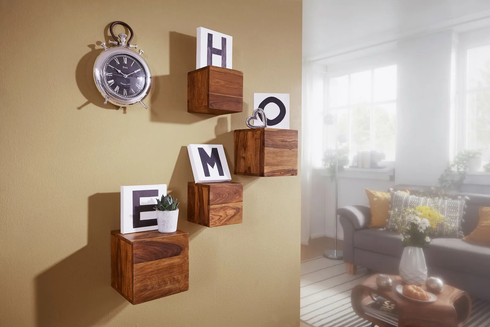FineBuy 4er Set Wandregale Massivholz Holzregal Landhaus Hängeregal 25 cm und 20 cm Echtholz Wandboard