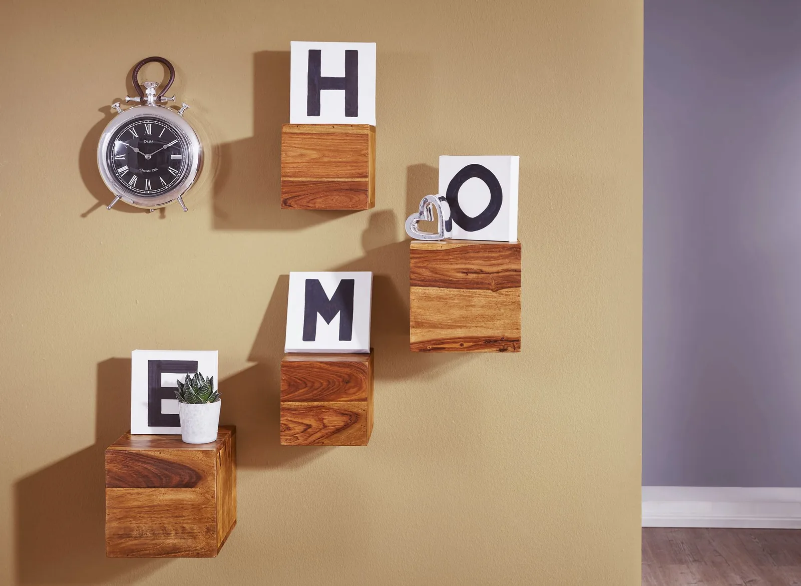 FineBuy 4er Set Wandregale Massivholz Holzregal Landhaus Hängeregal 25 cm und 20 cm Echtholz Wandboard