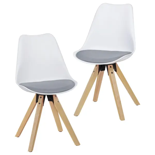 FineBuy Design Esszimmerstühle 2er Set SV43912 Skandinavische Stühle mit Holzbeinen, Retro Stuhlset Kunststoff, Küchenstühle mit Kunstleder, Lehnenstuhl Modern, Küchenstuhl Esszimmer
