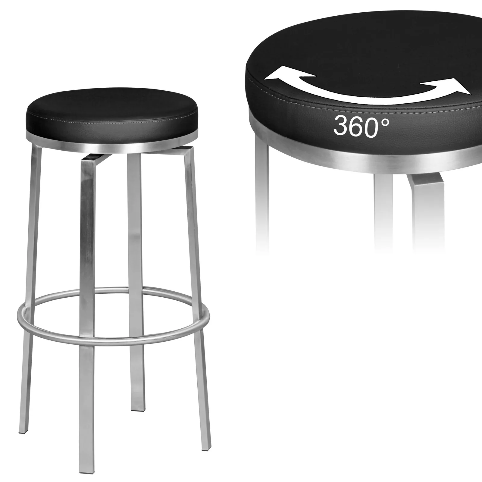 FineBuy Barhocker 42x76x42 cm Edelstahl Barstuhl 360° Drehbar, Thekenhocker Barsitz Gepolstert, Design Tresenstuhl Modern, Bistrohocker Hoch, Hoher Hocker für Bar