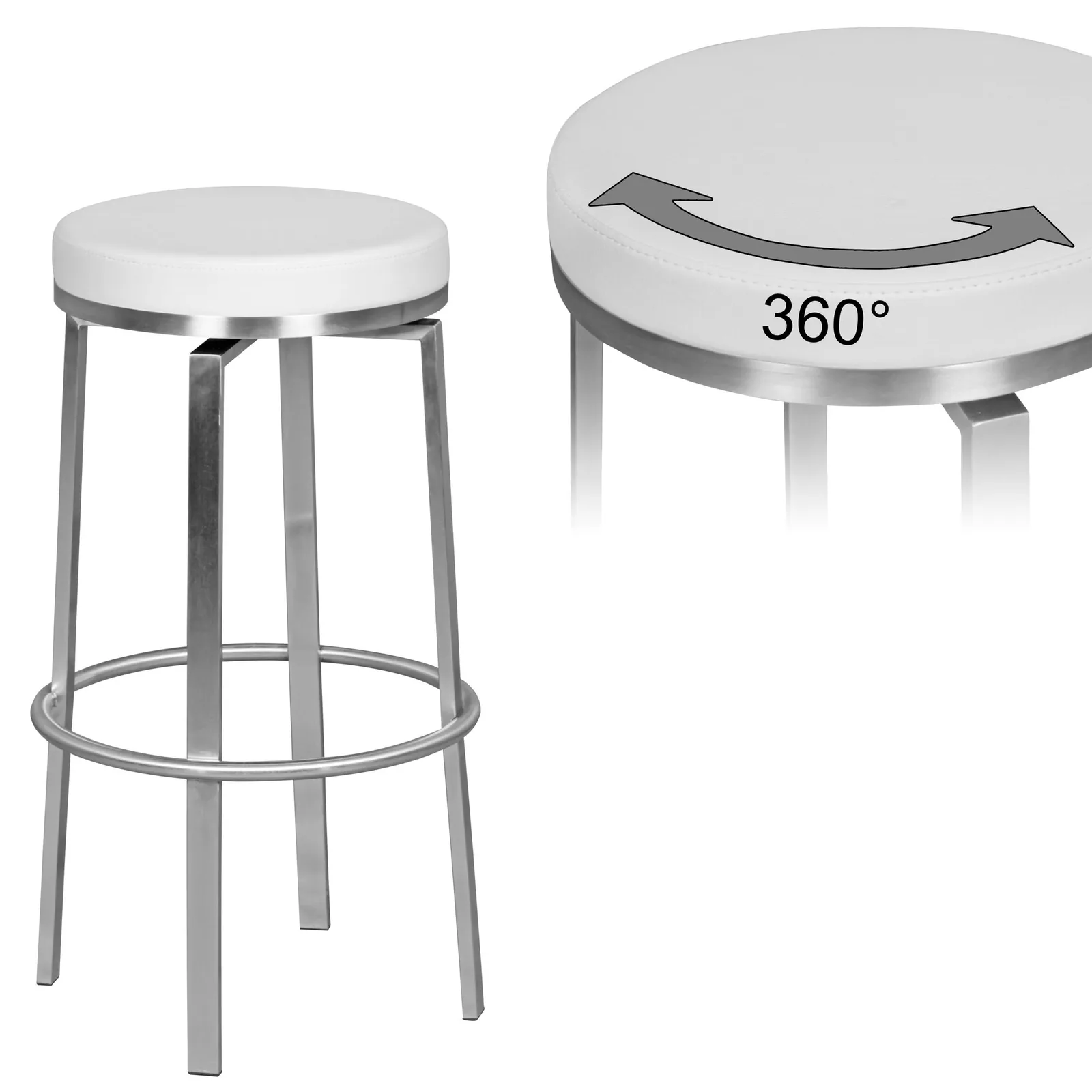 FineBuy Barhocker 42x76x42 cm Edelstahl Barstuhl 360° Drehbar, Thekenhocker Barsitz Gepolstert, Design Tresenstuhl Modern, Bistrohocker Hoch, Hoher Hocker für Bar