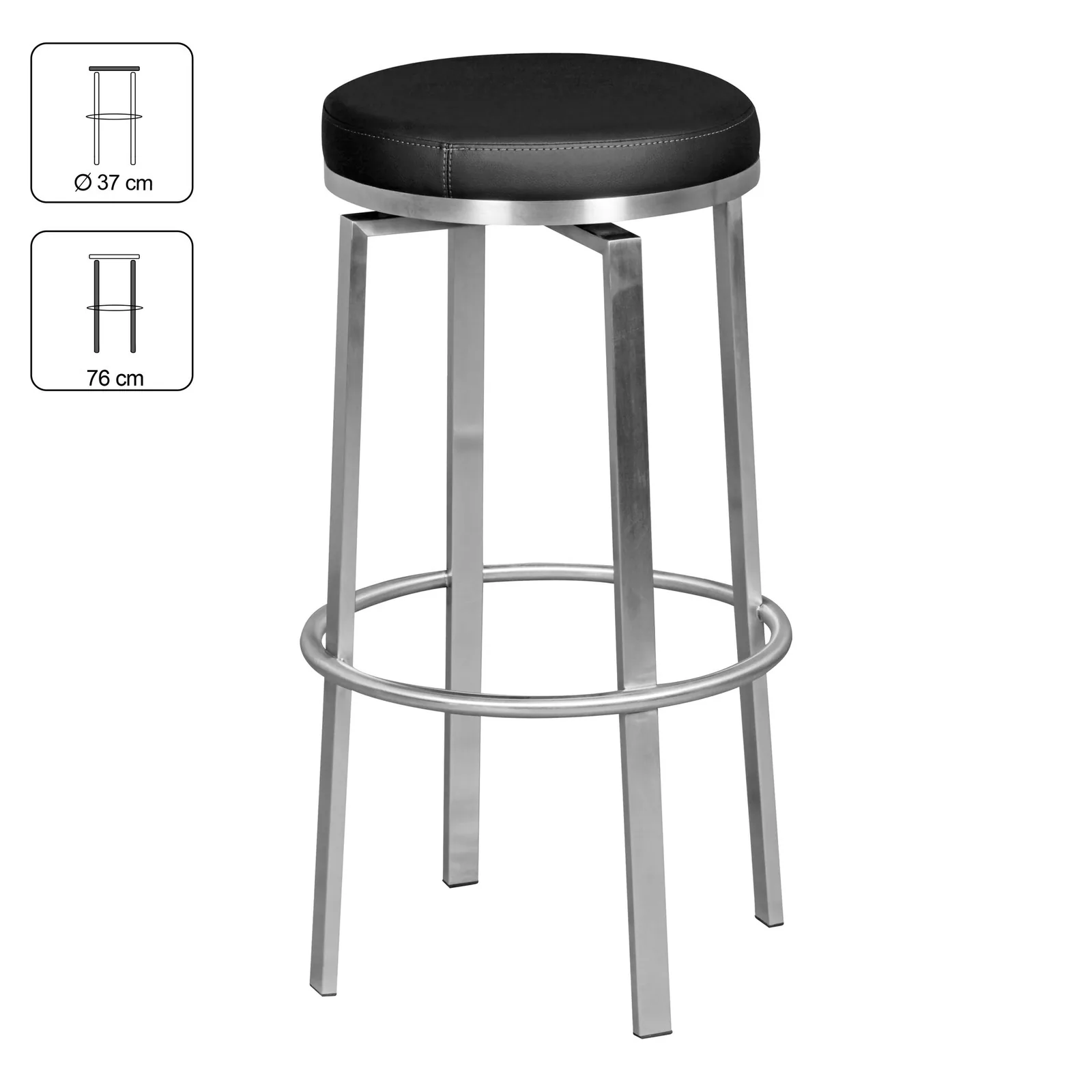 FineBuy Barhocker 42x76x42 cm Edelstahl Barstuhl 360° Drehbar, Thekenhocker Barsitz Gepolstert, Design Tresenstuhl Modern, Bistrohocker Hoch, Hoher Hocker für Bar