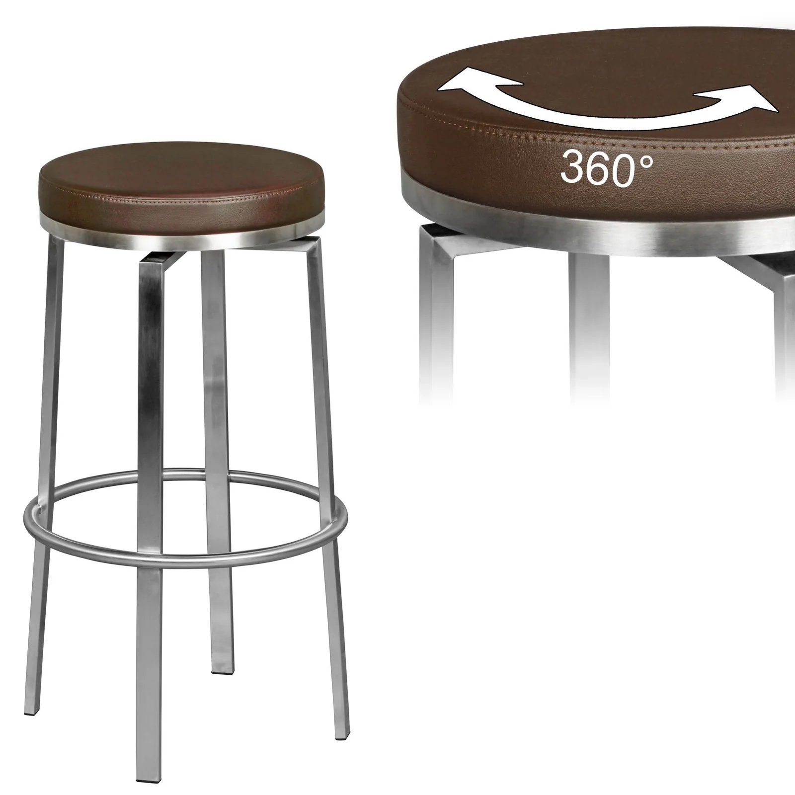 FineBuy Barhocker 42x76x42 cm Edelstahl Barstuhl 360° Drehbar, Thekenhocker Barsitz Gepolstert, Design Tresenstuhl Modern, Bistrohocker Hoch, Hoher Hocker für Bar