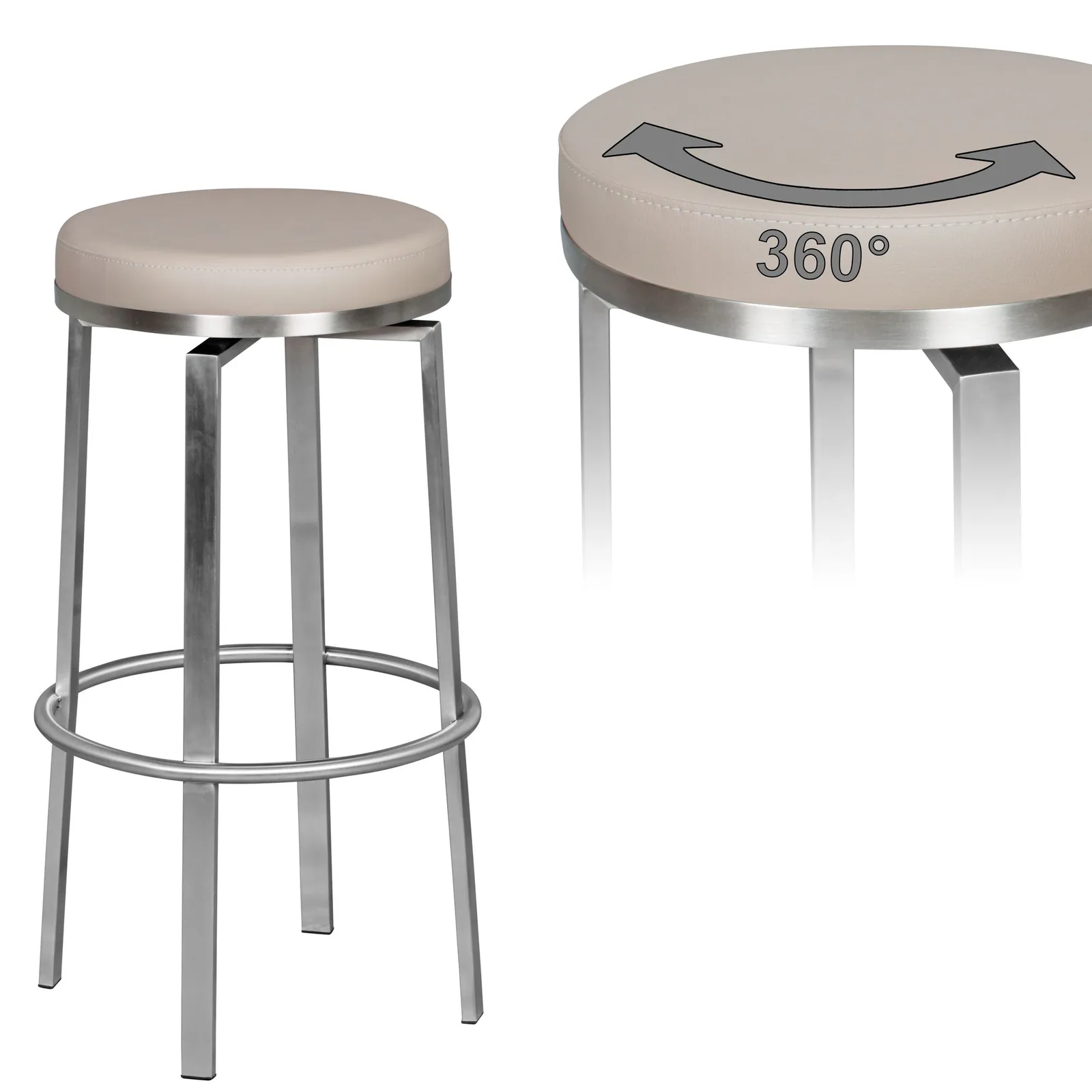 FineBuy Barhocker 42x76x42 cm Edelstahl Barstuhl 360° Drehbar, Thekenhocker Barsitz Gepolstert, Design Tresenstuhl Modern, Bistrohocker Hoch, Hoher Hocker für Bar