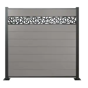 WPC Zaun, grau, Komplettset mit Designelement, 20 mm (Stärke) x 1800 mm (Breite) x 1850 mm (Höhe), Sichtschutz / Steckzaun / Modulares Zaunsystem inkl. Start- und Abschlussprofil (Serie WoodoNorderney+ ohne Pfosten)