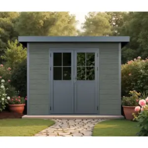 WPC Gartenhaus, coextrudiert, granit, Flachdach, 320 x 320 cm, 2,32 m hoch, Grundmaß 7,84 m²