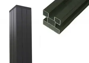 Universal Pfosten Aluminium für Sichtschutz / Steckzaun, 68 x 68 mm, anthrazit mit Pfostenkappe, Abdeckleiste und Stopper, 2400 mm lang (für die Zaunserien WoodoHelgoland und WoodoFehmarn)