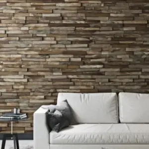 Wandverkleidung / Wandpaneele, Echtholz 3D, Teak Natur, 500 mm (L) x 200 mm (B) x 20 mm (S), (1 m² / Paket)
